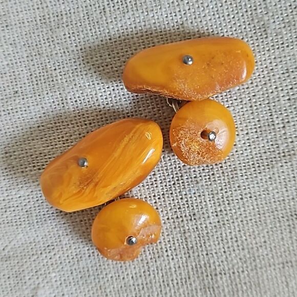 Vintage Genuine Egg Yolk Natural Baltic Amber Antique Mens Cufflinks - Picture 2 of 10